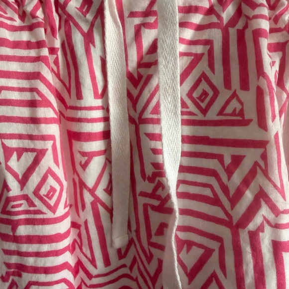 J. Crew Linen Blend Pink White Geometric Patterned Lined Skirt w/ pockets Sz 0 - Picture 2 of 11